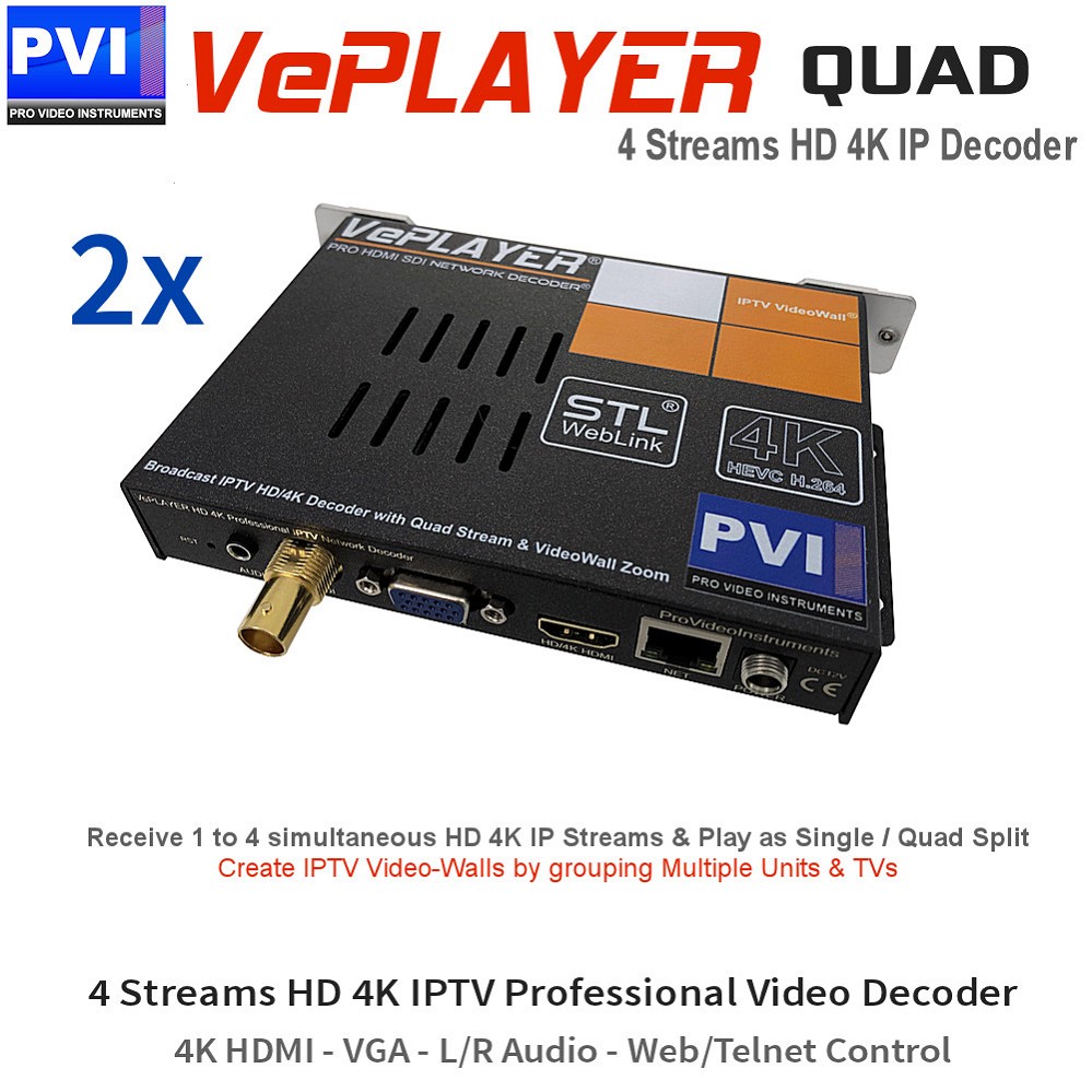 IPTV-MON-8  Professional 8-Streams HD 4K IPTV Streaming Video Monitoring system with Single, Mosaic, Selective Zoom, IP Video-Wall, Rotation modes, HEVC H.265 H.264 API Telnet remote control