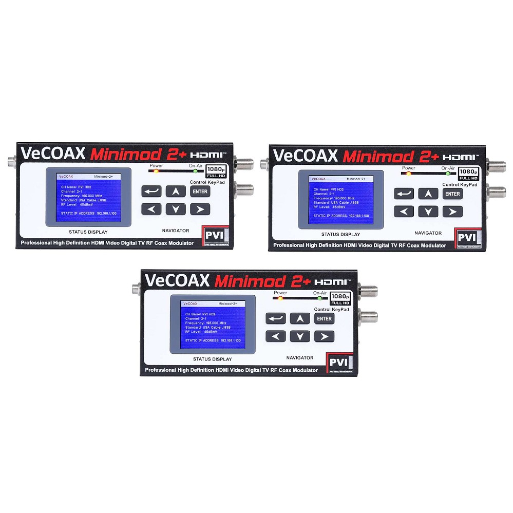 VeCOAX MINIMOD-2 - 3 PACK - 1 CHANNEL HDMI Video To Coax 1080P Dolby HD Modulator Super Compact Series
